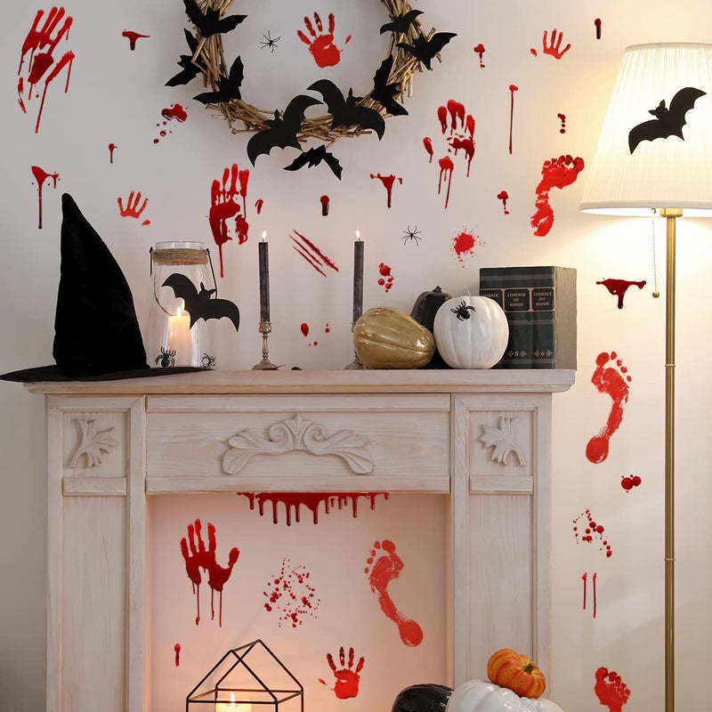Halloween Bloody Handprint Footprint Window Stickers Wall Stickers for Halloween Party Decorations inside outside Decor Come with Plastic Scraper Tools  TAOVEN   
