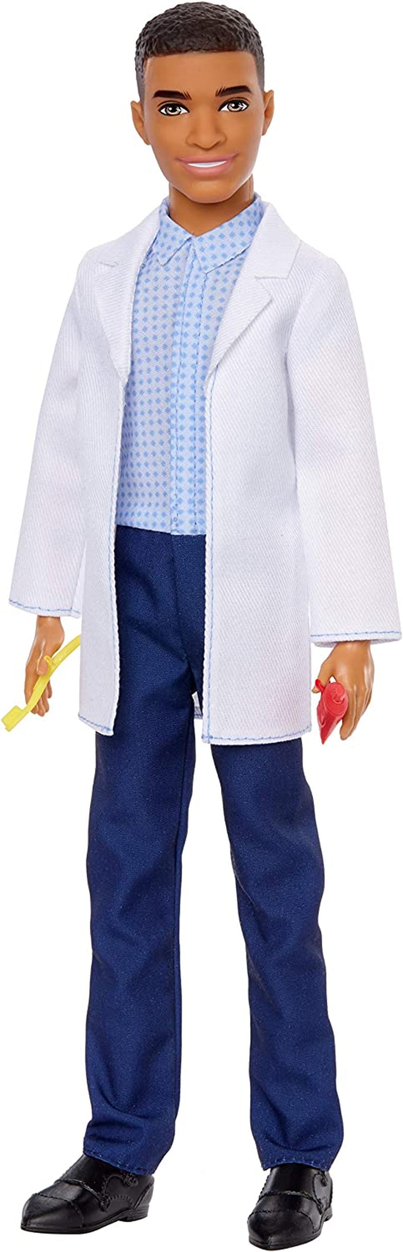 Ken Brunette Dentist Doll with Professional Dental Coat plus 2 Dental Toothbrush and Toothpaste Accessories for Ages 3 and Up