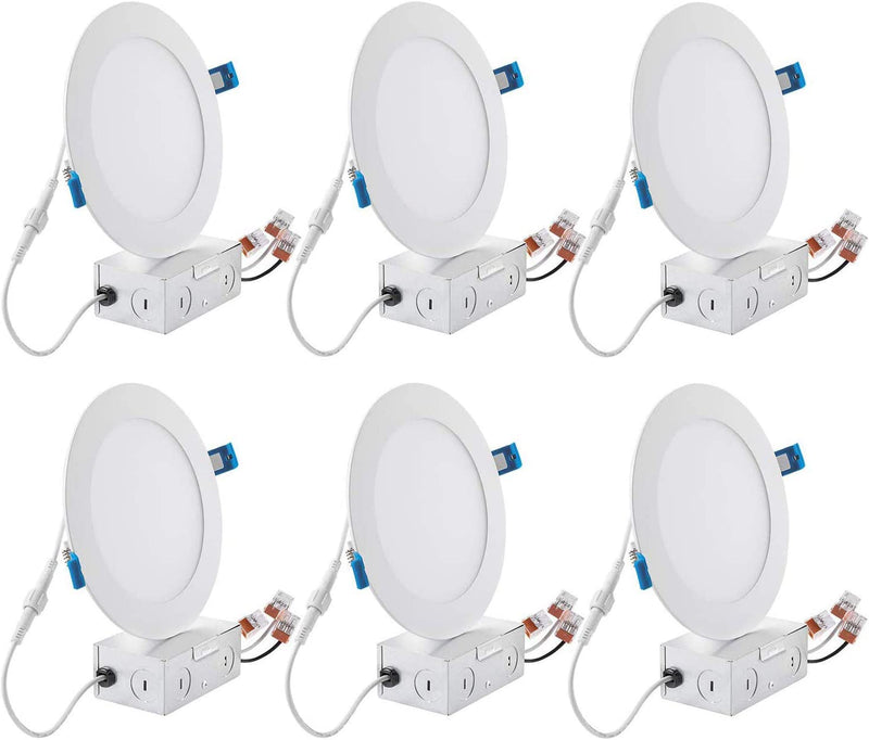 Drart Ultra-Thin 4 Inch Led Recessed Ceiling Lights with Junction Box IC Rated, Retrofit LED Ceiling Light 5000K Daylight, 9W=75W, 750LM Canless Dimmable Wafer Downlight Can Lights, ETL Listed, 6 Pack Home & Garden > Lighting > Flood & Spot Lights Drart 3000K 6"-6 Pack 