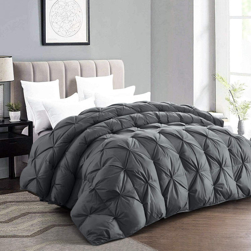 HOMBYS Feather and down Comforter All Season, White Solid Pinch Pleat Design Duvet Insert King Size, 100% Cotton Shell with 8 Tabs (Super King-116X108 Inches, Grey Pinch Pleat) Home & Garden > Linens & Bedding > Bedding > Quilts & Comforters HOMBYS   