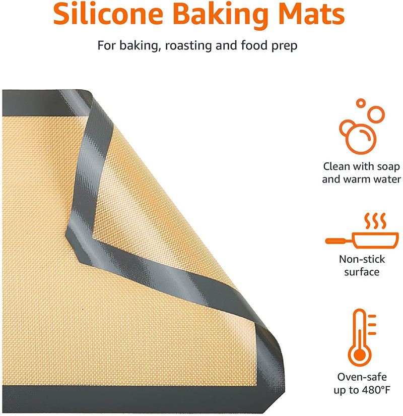 Silicone, Non-Stick, Food Safe Baking Mat - Pack of 2