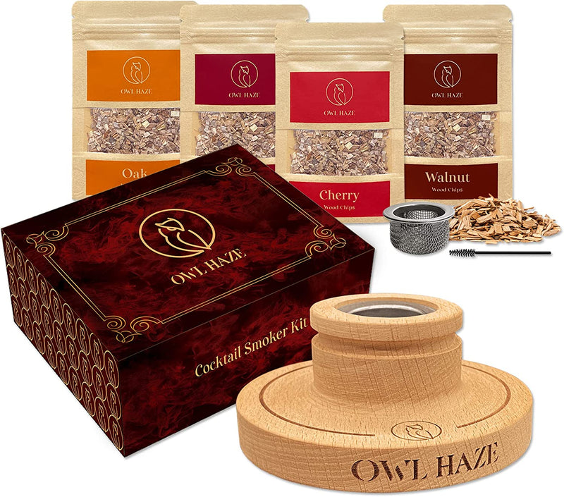 Cocktail Smoker Kit by Owl Haze - Old Fashioned Chimney Design - Handcrafted Smoker Mixology Kit - 4 Wood Chips Flavors Included Home & Garden > Kitchen & Dining > Barware Owl Haze   