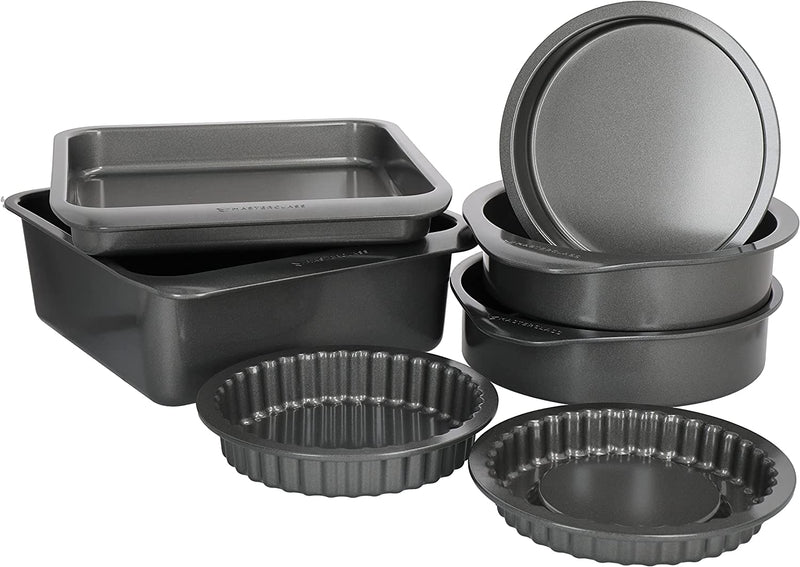 Masterclass Smart Space 7 Piece Non Stick Stackable Bakeware Set with 1 X Roasting Tin, 2 X round Cake Tins, 1 X Sandwich Pan, 2 X Flan/Quiche Dishes and 1 X Brownie Tray in Gift Box Home & Garden > Kitchen & Dining > Cookware & Bakeware Master Class   