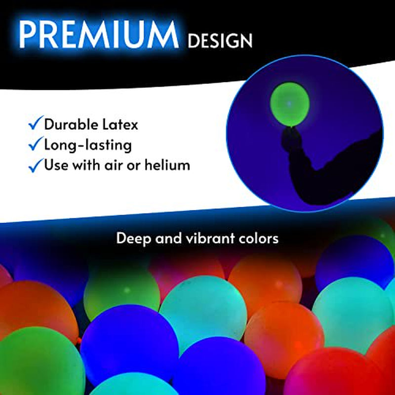 Glow King Black Light Reactive Neon Balloons | Glow in the Dark Latex Balloons in Multiple Colors | Fun UV Fluorescent Party Supplies for Events | Luminous Ballons for Birthday Decoration -