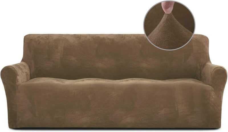 RHF Velvet-Sofa Slipcover, Stretch Couch Covers for 3 Cushion Couch-Couch Covers for Sofa-Sofa Covers for Living Room,Couch Covers for Dogs, Sofa Slipcover,Couch Slipcover(Beige-Sofa) Home & Garden > Decor > Chair & Sofa Cushions Rose Home Fashion Brown Extra Wide Sofa 