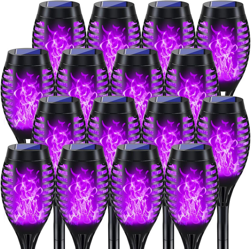 Purple Outdoor Halloween Decorations, 10Pack Solar Halloween Lights Outdoor with Flickering Flame,Solar Tiki Torches for outside Halloween Decorations, Solar Lights Outdoor Waterproof for Yard Pathway  Seiiruue 16Pack  