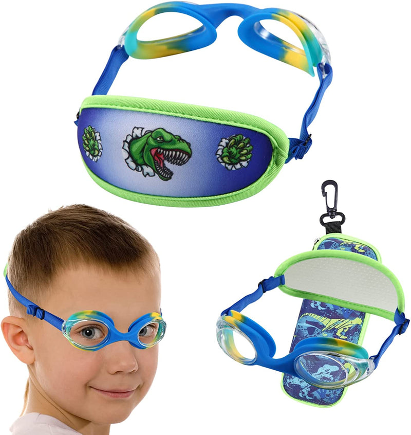 Kids Swim Goggles,Swim Goggles for Kids Adult, Swim Goggles with Fabric Strap - No Tangle Elastic, Pain Free Head Band Sporting Goods > Outdoor Recreation > Boating & Water Sports > Swimming > Swim Goggles & Masks HYDROCOMFY 02 Jr Goggls-green Dino  
