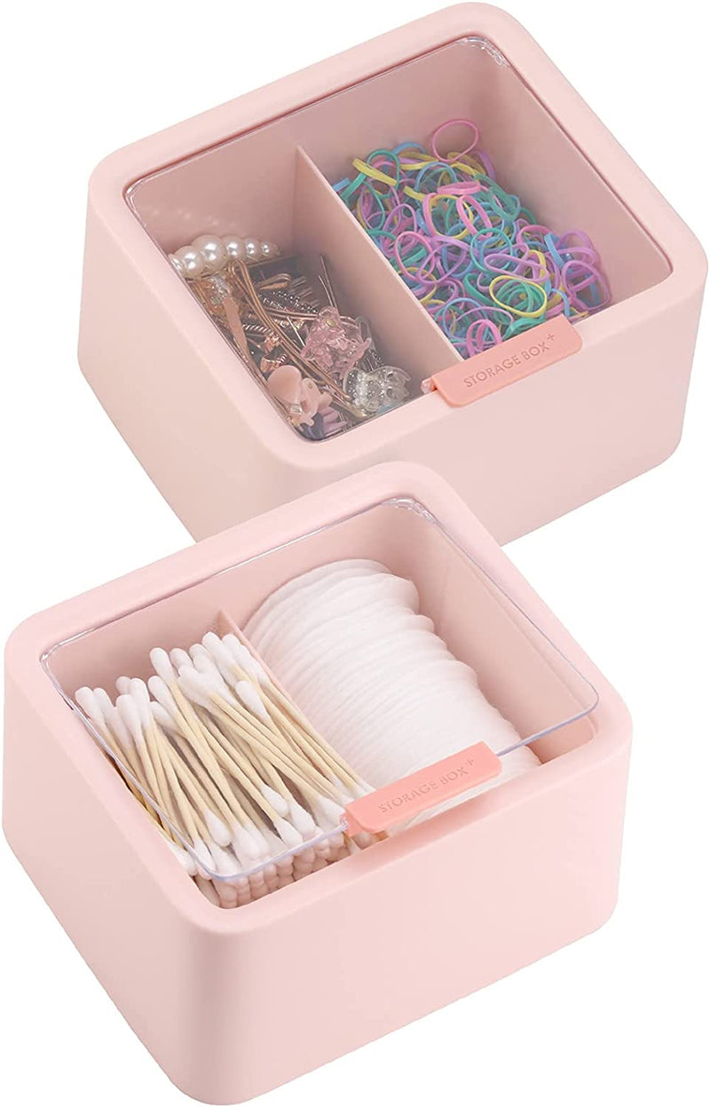 Tecbeauty 2 Slot Cotton Swab Ball Qtip Holder Jar Plastic Container Dispenser Box with Hinged Lid for Bathroom Home Storage Organizer Home & Garden > Household Supplies > Storage & Organization Tecbeauty Pink x 2  