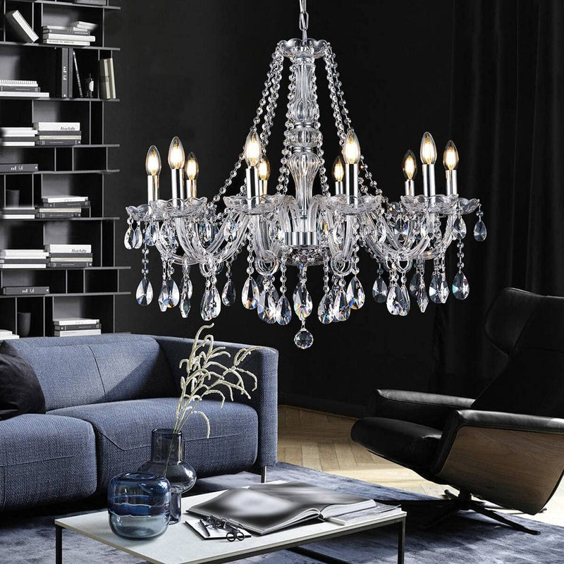 BEIRIO Modern Luxurious Candle K9 Crystal Chandelier Classic 10-Lights Pendant Ceiling Lighting Fixture for Living Room Bedroom and Dining Rome Chrome Easy to Install (27.6× 31.5 Inch) Home & Garden > Lighting > Lighting Fixtures > Chandeliers Showsun Lighting   