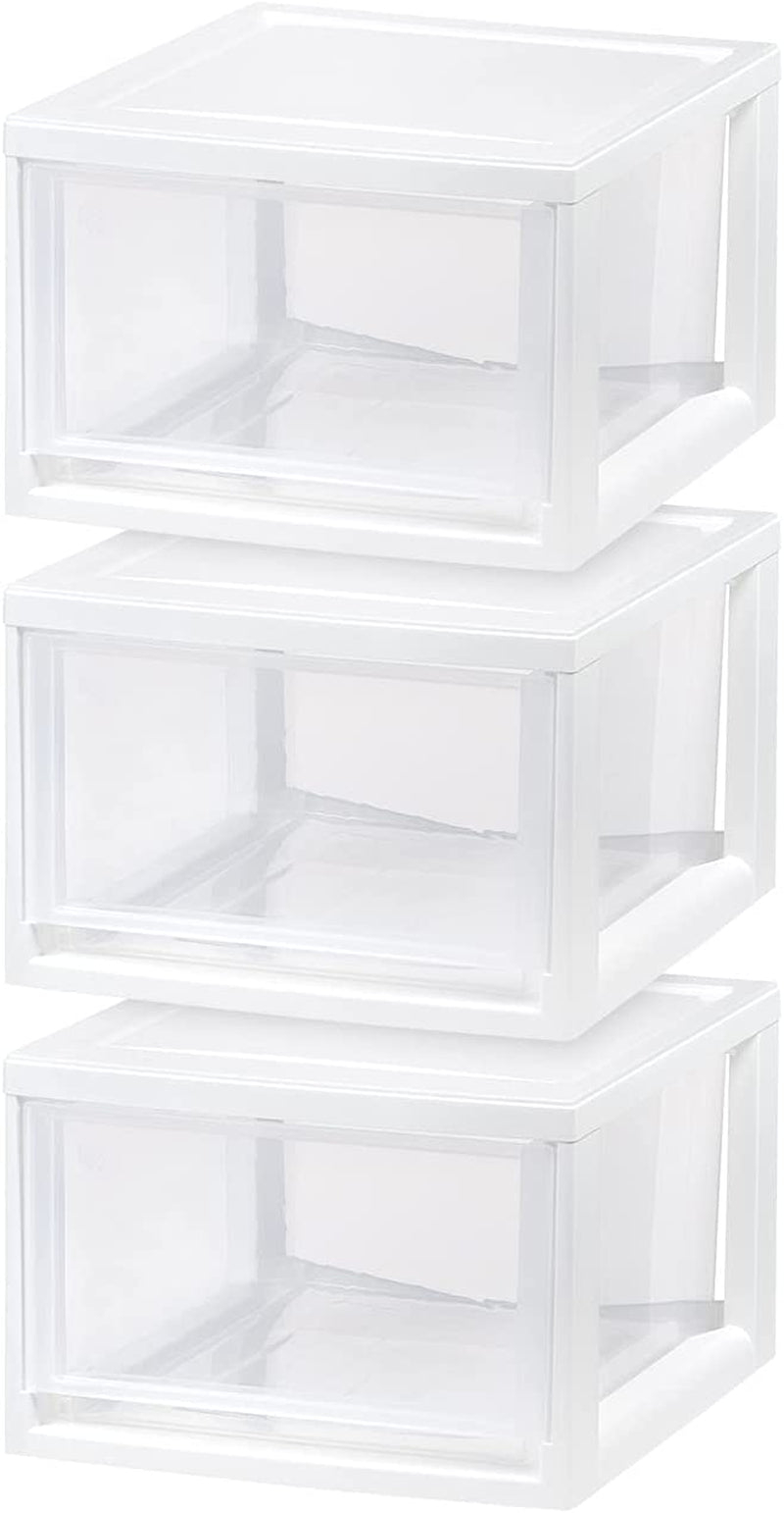 IRIS USA Stackable Storage Drawer, Plastic Drawer Organizer with Clear Doors for Pantry, Bedroom, Closet, Desk, Kitchen, Home and Office De-Clutter, Store Under-Sink, Shoes and Crafts - Black, 2 Pack Home & Garden > Household Supplies > Storage & Organization IRIS USA, Inc. White Drawer 14.5 Qt. -3 Pack