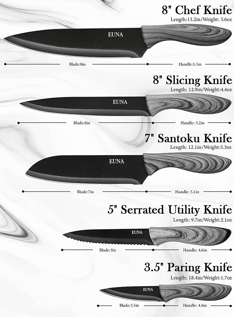 EUNA 5 PCS Kitchen Knife Set with Multiple Sizes, [Ultra-Sharp] Chef Cooking Knives with Sheaths and Gift Box, Chef Knife Set for Professional Multipurpose Cooking with Ergonomic Handle