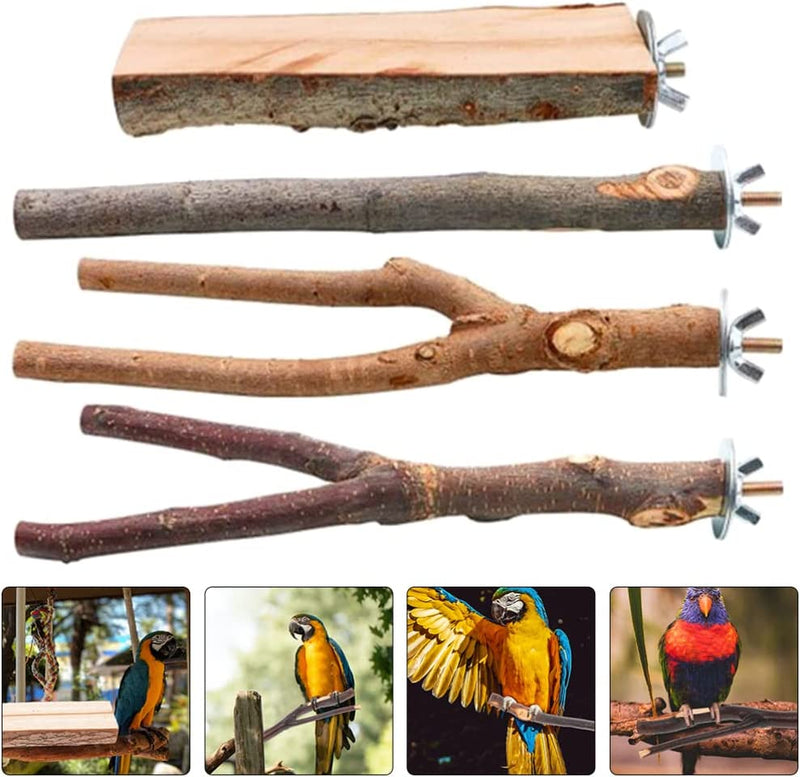 POPETPOP 4Pcs Bird Wood Perch Parrot Perch Bird Wooden Stand Rod Parrot Cage Wood Perch Bird Cage Stick