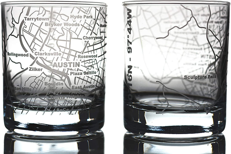 Greenline Goods Whiskey Glasses - 10 Oz Tumbler Gift Set for Denver Lovers, Etched with Denver Map | Old Fashioned Rocks Glass - Set of 2 Home & Garden > Kitchen & Dining > Barware Greenline Goods Austin  