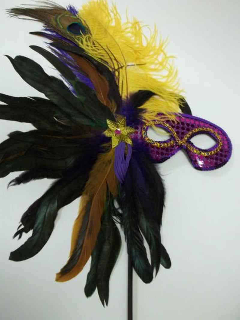 Purple Green Yellow Feather Masquerade Ball Decor Mardi Gras Party Stick Mask Apparel & Accessories > Costumes & Accessories > Masks Classic Mask   