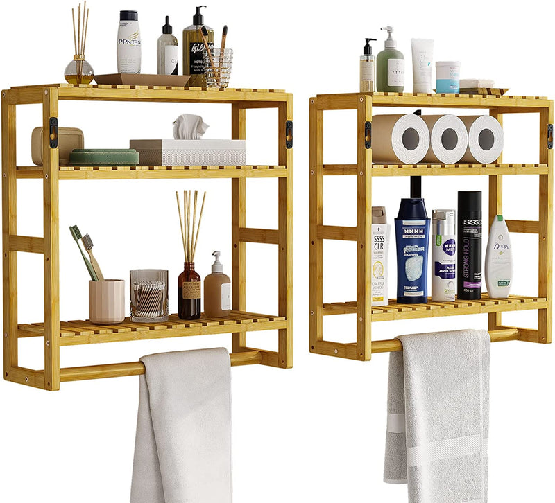 Galood Bathroom Shelves for Storage 2 Pack Black Adjustable 3 Tiers Plant Shelf over the Toilet Storage with Hanging Rod Home & Garden > Household Supplies > Storage & Organization Galood Bamboo-pack of 2  