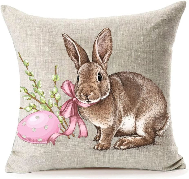 MFGNEH Easter Decorations Pillow Covers 18X18,Spring Decor Bunny Easter Eggs Throw Cushion Cover,Easter Gifts