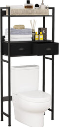 Furnulem over the Toilet Storage with 2 Fabric Drawers, 2-Tier Tall Bathroom Storage Shelf, Stable Freestanding above Toilet Stand, Space Saver Organizer Rack for Restroom, Laundry (Black) Home & Garden > Household Supplies > Storage & Organization Furnulem Black Drawers 