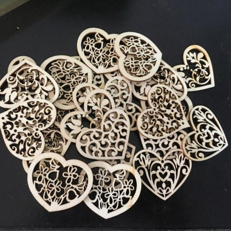 Monfince 10Pcs DIY Natural Wood Ornament Valentine'S Day Home Decor Love Heart Mixed Shape Cutouts Slice Crafts Scrapbooking Home & Garden > Decor > Seasonal & Holiday Decorations Monfince   