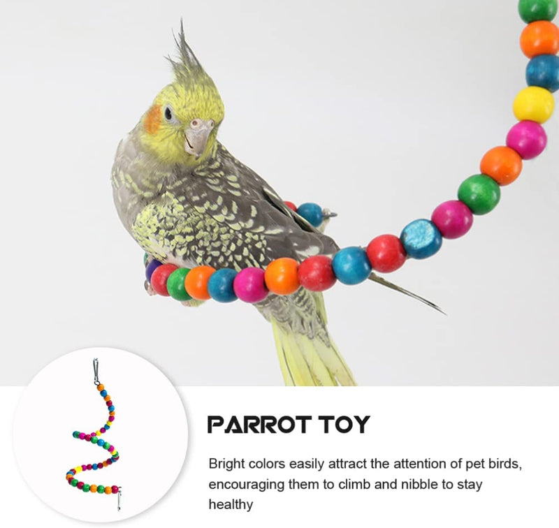 POPETPOP 3Pcs Bird Beads Toys Parrot Perch Bird Swing Colorful Wooden Beads with Clips Birdcage Accessories for Budgie Cockatiels Conures Random Color 70Cm