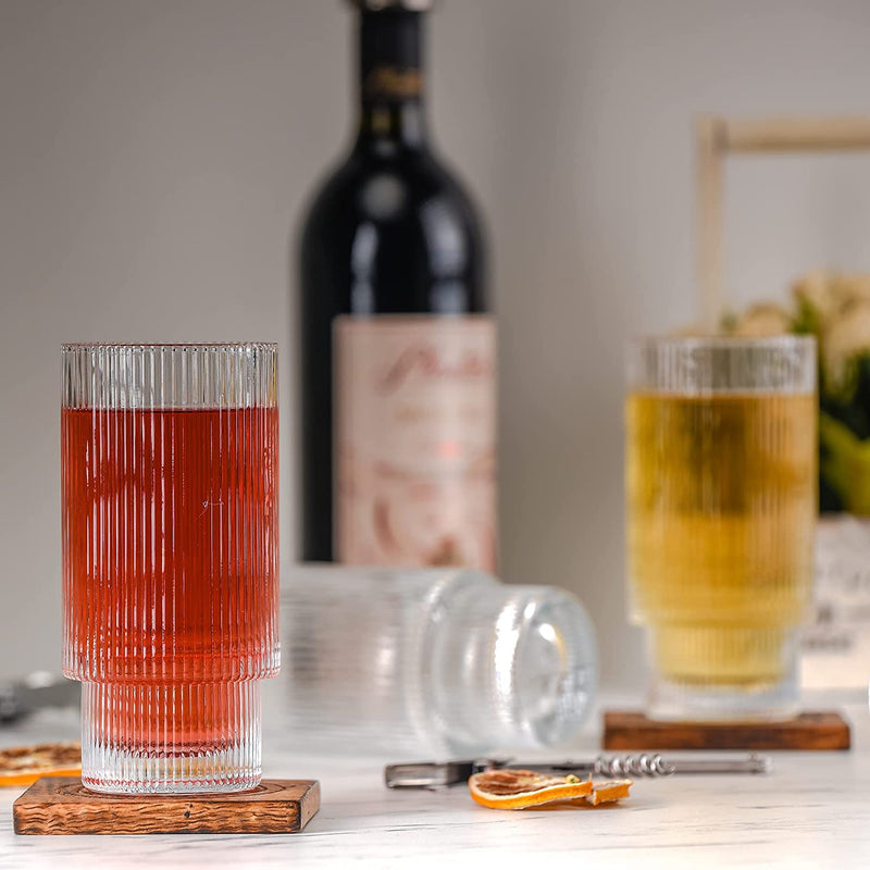 Greenline Goods Ripple Drinking Glasses - 12 Oz Modern Kitchen Glassware Set . Unique Vintage Cups for Weddings, Cocktails or Modern Bar - Set of 4 Home & Garden > Kitchen & Dining > Tableware > Drinkware Greenline Goods   