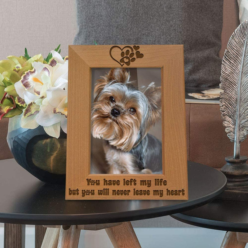 KATE POSH You Have Left My Life, but You Will Never Leave My Heart Natural Wood Engraved Picture Frame, Paw Prints on My Heart Memorial Gifts for Cat or Dog, Pet Sympathy Memory Gift (5X7 Vertical) Home & Garden > Decor > Picture Frames Kate Posh   
