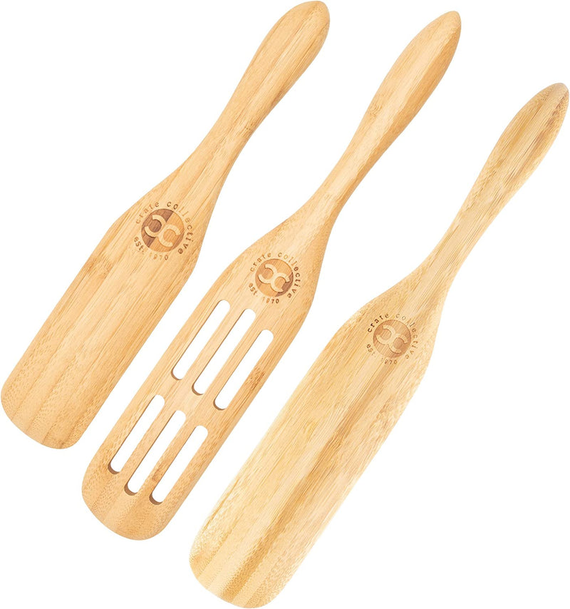 Crate Collective the Original 4-Piece Bamboo Spurtle Set - Wooden Cooking Spoon Utensils for Stirring, Serving, Mixing, Whisking, Whipping, Flipping Food - Non-Scratching, Eco-Conscious Kitchen Tools Home & Garden > Kitchen & Dining > Kitchen Tools & Utensils Crate Collective 3 Piece Spurtle Set  
