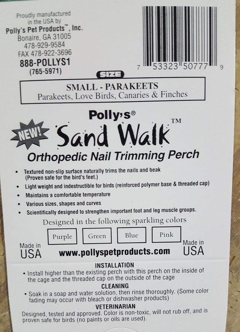 Polly'S Sand Walk Orthopedic Bird Perch, Small (Assorted Colors) Animals & Pet Supplies > Pet Supplies > Bird Supplies POLLY'S PET PRODUCTS   