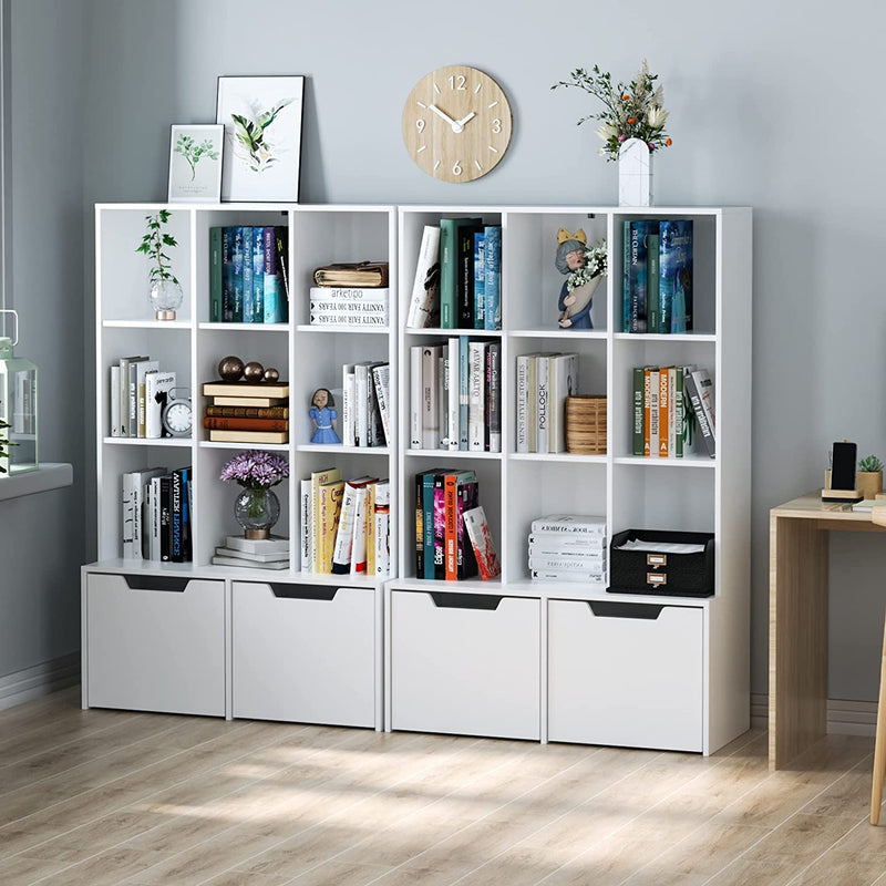 HIFIT Cube Bookshelf, 55.1" H Bookcase Storage Cabinet Wooden with 7 Compartments and 2 Large Drawers for Home Office Living Room, White 1Pcs Home & Garden > Household Supplies > Storage & Organization HIFIT White 2 