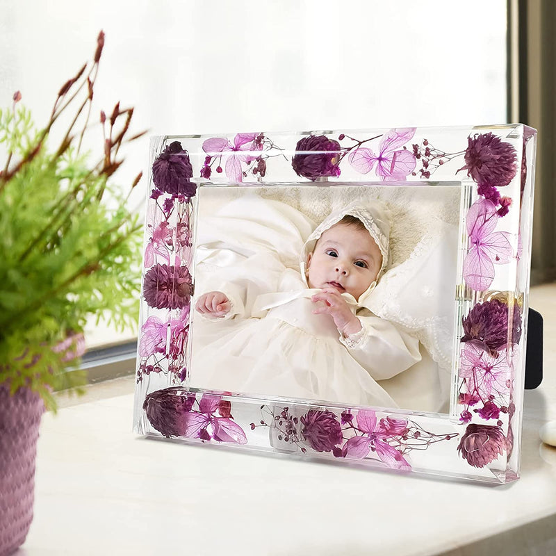 FONMY 5X7 Picture Frame Purple Flower Acrylic Frame for Wall Decor and Tabletop Display Worth Memorial Gifts Picture Frames Unique Photo Frame with Pink Dried Flowers as Home Decoration Home & Garden > Decor > Seasonal & Holiday Decorations Walcohome   