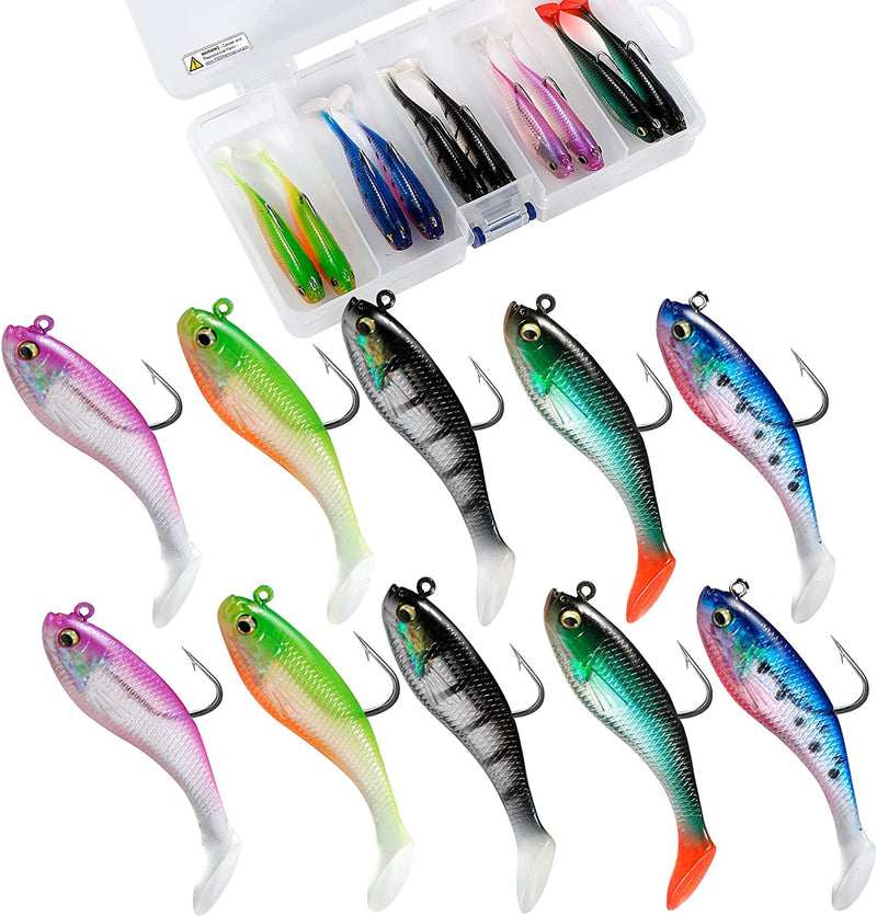 PLUSINNO Fishing Lures, Trout Pike Walleye Bass Fishing Jig Heads, Pre-Rigged Soft Swimbaits with Ultra-Sharp Hooks, Bass Lures with Paddle Tail, Fishing Bait for Saltwater & Freshwater… Sporting Goods > Outdoor Recreation > Fishing > Fishing Tackle > Fishing Baits & Lures PLUSINNO 10PCS-3inch  