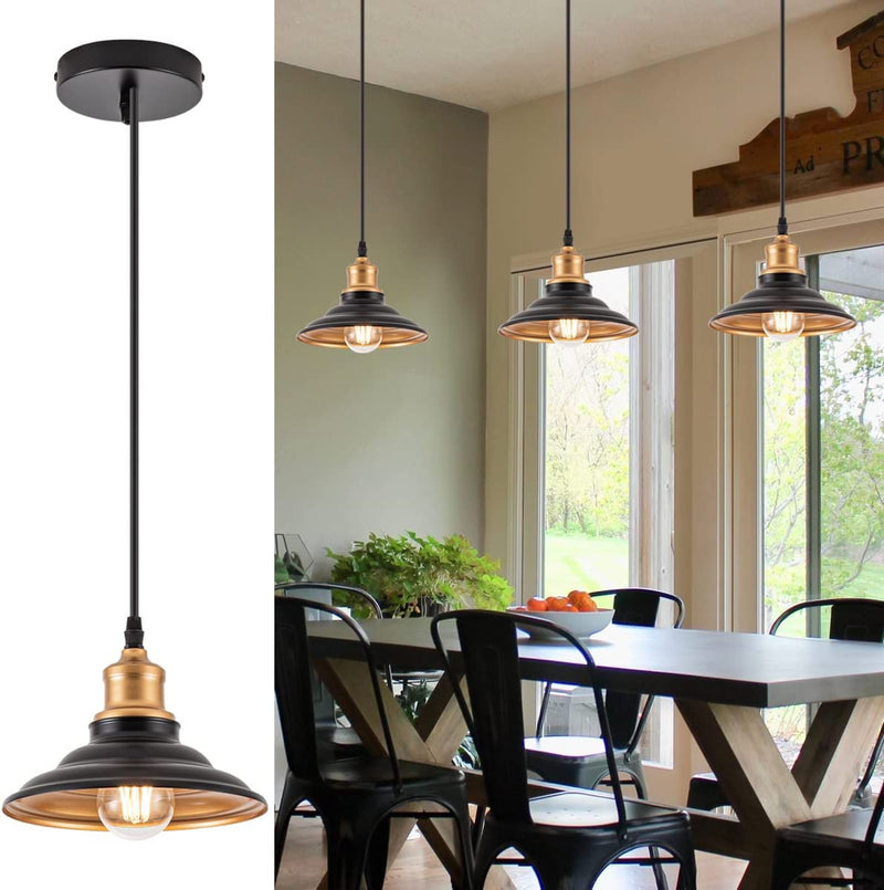 Black Gold Industrial Pendant Light Kitchen Island over Sink for Farmhouse Barn Dining Room Living Room Entryway, Hanging Lighting over Table Home & Garden > Lighting > Lighting Fixtures simigle 8 inches-3P  