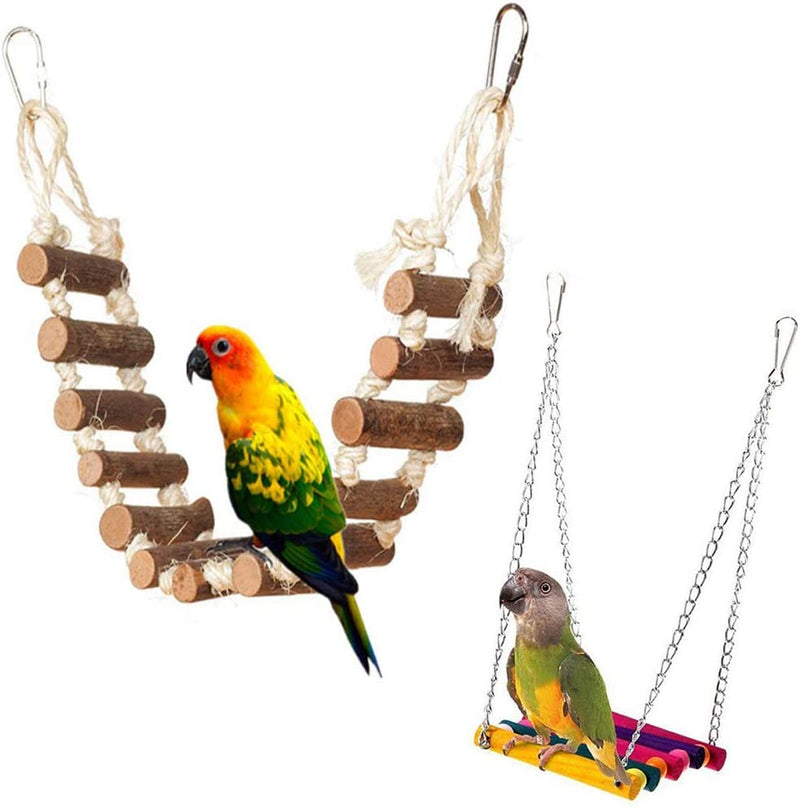 PINVNBY Rope Step Ladder Bridge Bird Toy Cage Hammock Swing Toys for Parrot Parakeet Budgie Cockatiel Pack of 2