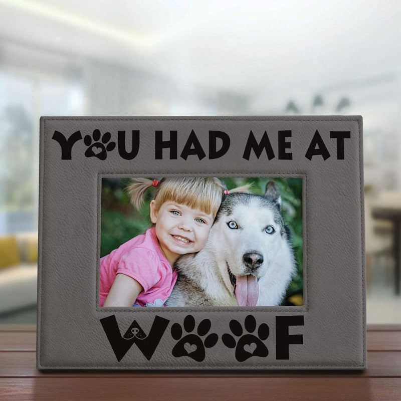 KATE POSH - You Had Me at WOOF Engraved Leather Picture Frame - Dog Lover Gifts, Birthday Gifts, Pet Memorial Gifts, New Puppy Gifts, Paws and Bones Decor (5X7-Horizontal) Home & Garden > Decor > Picture Frames KATE POSH   