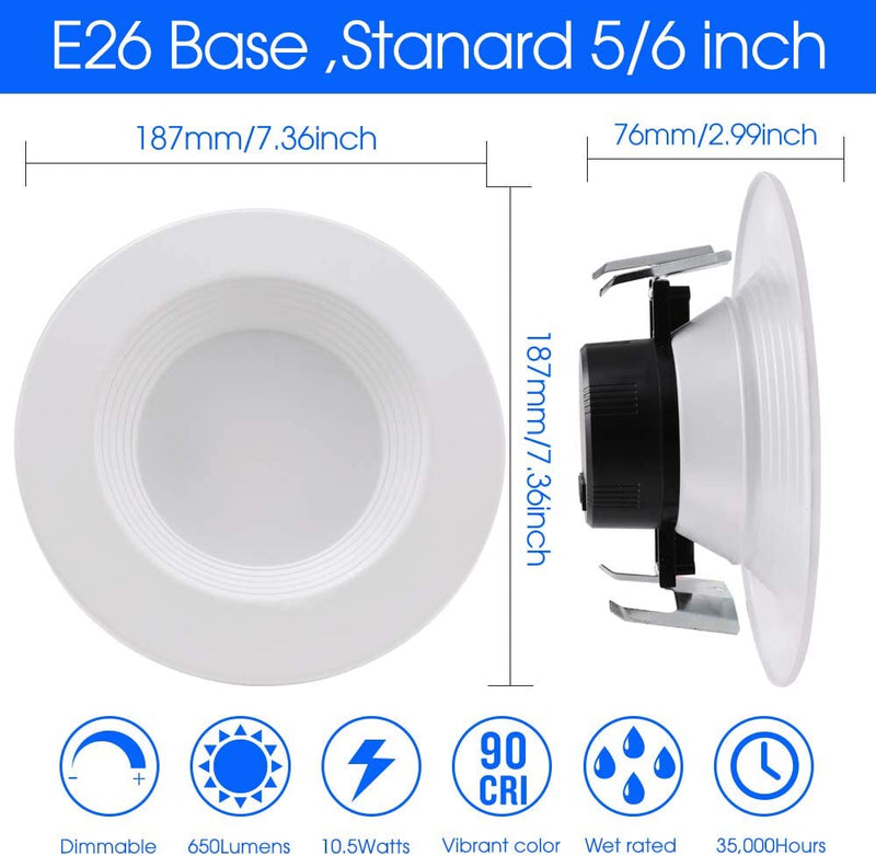 Energetic 12 Pack 5/6 Inch 5CCT LED Recessed Downlight, Baffle Trim, Wet Rated, E26 Base Screw In, 10.5W=85W, Dimmable, Simple Retrofit Installation, Energy Star & ETL Listed Home & Garden > Lighting > Flood & Spot Lights YANKON   