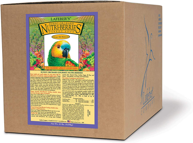 LAFEBER'S Sunny Orchard Nutri-Berries Pet Bird Food, Made with Non-Gmo and Human-Grade Ingredients, for Parrots, 20 Lb