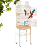 Bestpet Bird Cage Parakeet Cage 64 Inch Open Top Standing Parrot Cage Accessories with Rolling Stand for Medium Small Cockatiel Canary Parakeet Conure Finches Budgie Lovebirds Storage Shelf Animals & Pet Supplies > Pet Supplies > Bird Supplies > Bird Cages & Stands BestPet Almond  