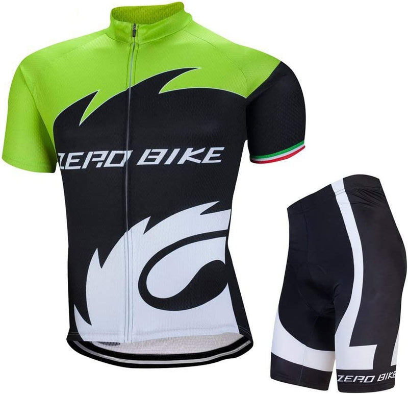 ZEROBIKE Men Breathable Quick Dry Comfortable Short Sleeve Jersey + Padded Shorts Cycling Clothing Set Cycling Wear Clothes