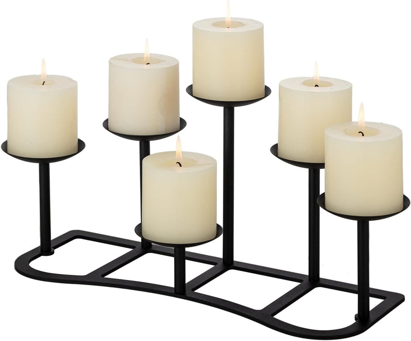 9 Arms Black Candelabra for inside Fireplace - Metal Candle Holder for Tealight Pillar Candles Stand Iron Table Centrepiece Mantle Floor Decor  Bigsee Black 6 Branch 