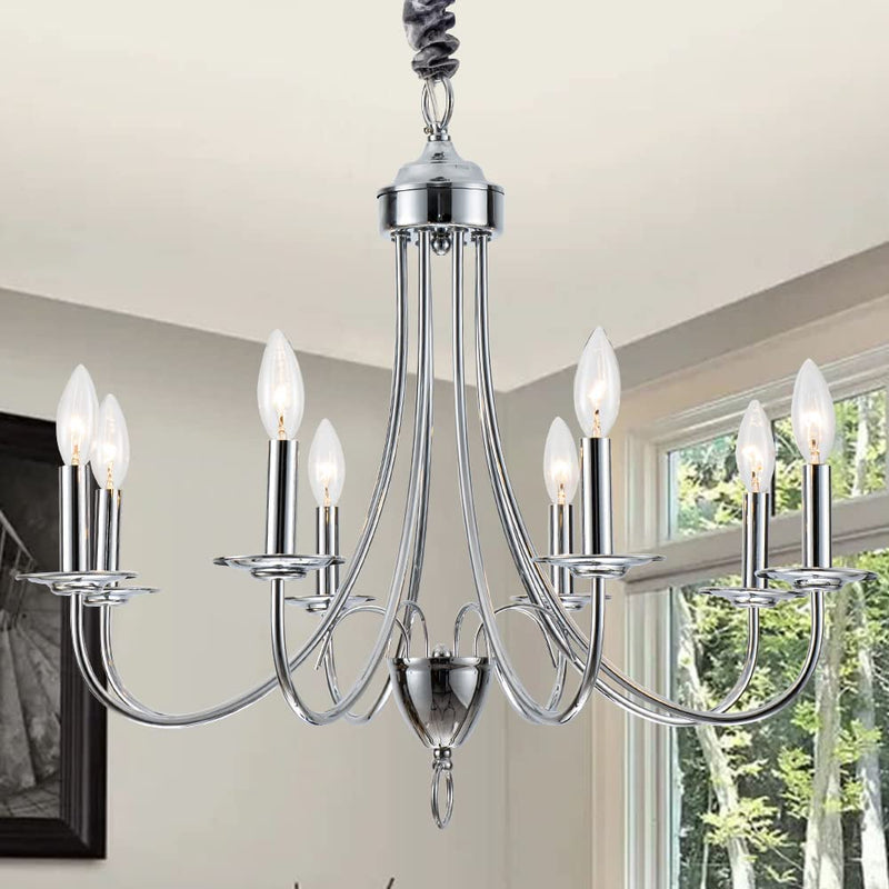 Kaluxry Black Chandelier , Farmhouse Chandeliers for Dining Room 6-Light Iron Metal Candle Pendant Light Fixture with E12 Base Pendant Lights for Kitchen Island Bedroom Study Living Room Hallway Entry Home & Garden > Lighting > Lighting Fixtures > Chandeliers Kaluxry 8 Light/Chrome  