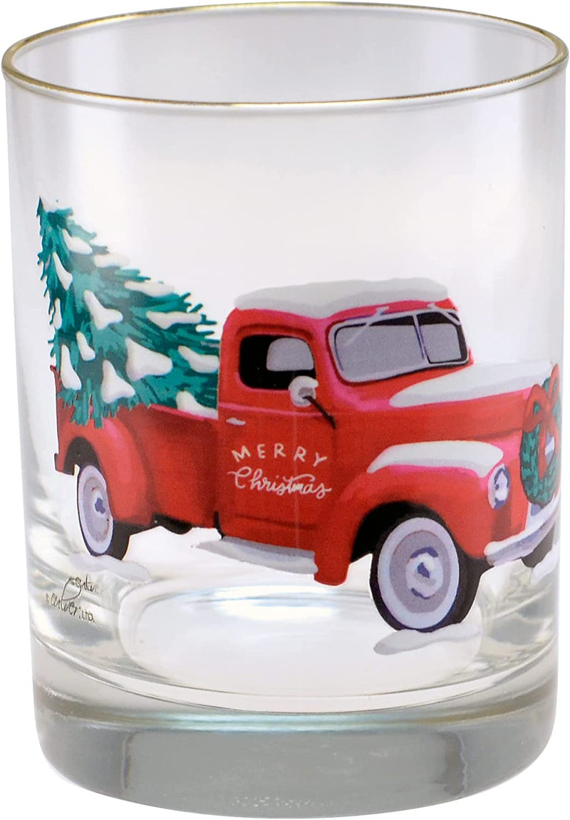 Culver 22K Gold Rim Red Christmas Truck DOF Double Old-Fashioned Holiday Glasses, 13.5-Ounce, Gift Boxed Set of 2 Home & Garden > Kitchen & Dining > Tableware > Drinkware Culver   