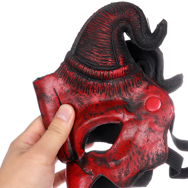 Men Women Leather Sheep-Horned Masks Unique Scary Half Face Ram Horn Devil Mask for Woman Girls Party Gifts Red Apparel & Accessories > Costumes & Accessories > Masks Brocade   