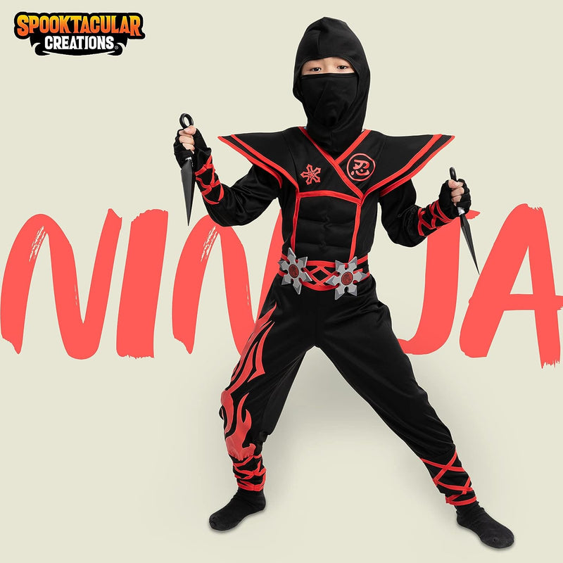 Spooktacular Creations Halloween Red Ninja Muscle Costume Deluxe Set for Boys, Unisex Kungfu Outfit for Kids 3-14Yr with Foam Accessories (Small 5-7 Yrs)  Joyin Inc   