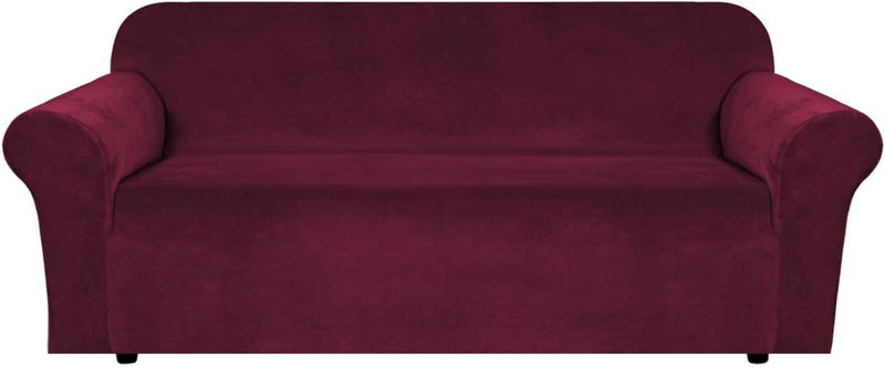 Stretch Velvet Sofa Covers for 3 Cushion Couch Covers Sofa Slipcovers Furniture Protector Soft with Non Slip Elastic Bottom, Crafted from Thick Comfy Rich Velour (Sofa 72"-90", Chocolate) Home & Garden > Decor > Chair & Sofa Cushions H.VERSAILTEX Wine/Burgundy Sofa 