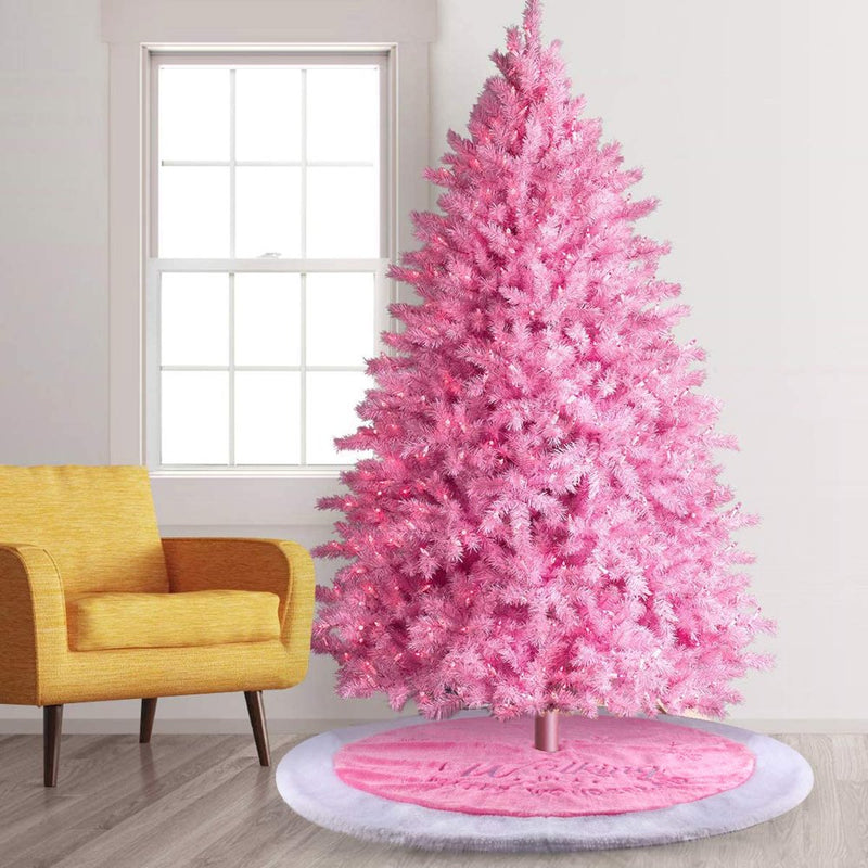 Pink Christmas Tree Skirt, 36 Inches (About 91.4 Cm) Luxury Artificial Fur, with Embroidered Snowflakes, Suitable for Christmas Parties and Holiday Decorations, Washable Home & Garden > Decor > Seasonal & Holiday Decorations > Christmas Tree Skirts VATENIC   