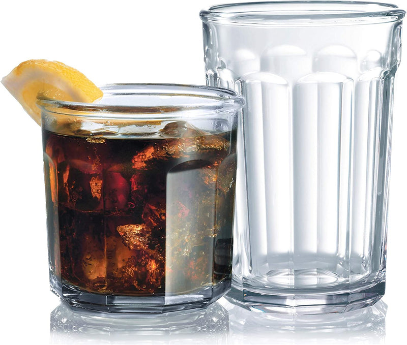 Le'Raze Set of 16 Durable Drinking Heavy Base Cups | Glassware Set Includes 8-21Oz Highball 8-14Oz Tumbler Glasses Ideal for Water, Clear