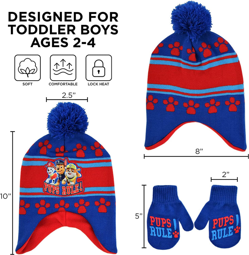 Nickelodeon Boys Winter Hat Set, Paw Patrol'S Marshall, Chase and Rubble Toddler Beanie and Mittens for Kids Age 2-4 Sporting Goods > Outdoor Recreation > Winter Sports & Activities Nickelodeon   