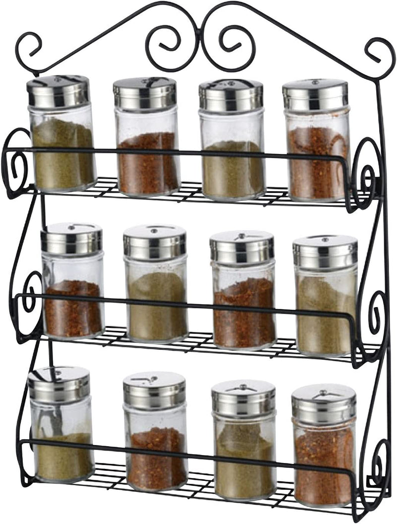 Taylor & Brown 3 Tier Wall Mounted Back of Door Kitchen Cupboard Spice and Herb Rack Storage Shelving Solution for up to 21 Jars and Bottles Â€“ Universal Size Fits Most Brands