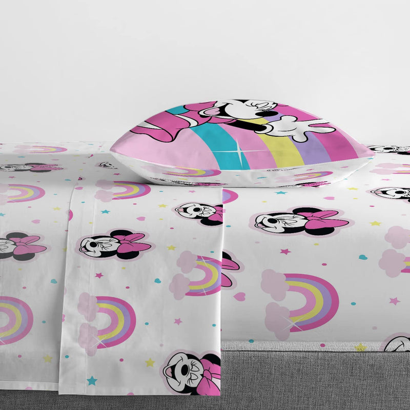 Jay Franco Disney Minnie Mouse Rainbow Stripe Twin Size Sheet Set - 3 Piece Set Super Soft and Cozy Kid’S Bedding - Fade Resistant Microfiber Sheets (Official Disney Product)
