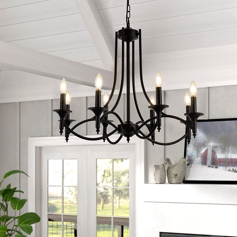 Pretoy Black Farmhouse Chandelier Modern Candle Chandeliers for Dining Room Light Fixture 6-Light Iron Rustic Industrial Hanging Pendant Light for Kitchen Island Foyer Living Room Bedroom Home & Garden > Lighting > Lighting Fixtures > Chandeliers Pretoy 8 lights  