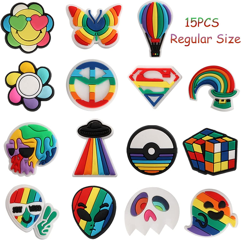 Mortd 20PCS Rainbow Theme Shoe Decoration Charms, Flowers Alien Butterfly Shoe Charms Pack Fit for Shoe Wristband Clog Sandals Decor, PVC Shoe Charm Accessories for Party Favor Holiday Birthday Gifts Sporting Goods > Outdoor Recreation > Winter Sports & Activities mortd   